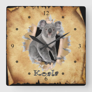 Horloge Carrée Koala Breaks Through Paper Bag Clock !  ~