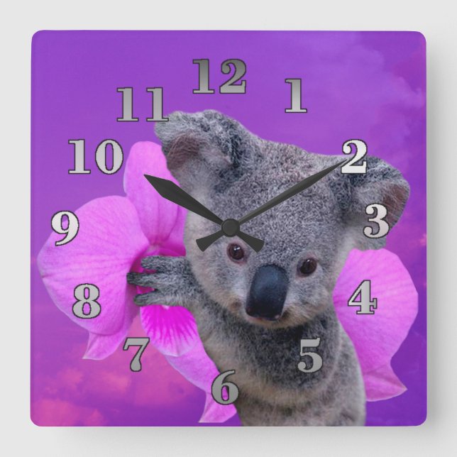 Horloge Carrée Koala et orchidée (Recto)