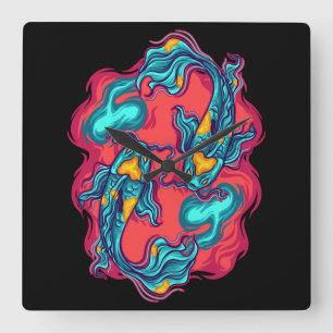 Horloge Carrée Koi Fish Yin Yang