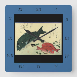 Horloge Carrée Kurodai & Akadai - Hiroshige's Japanese Fish Print