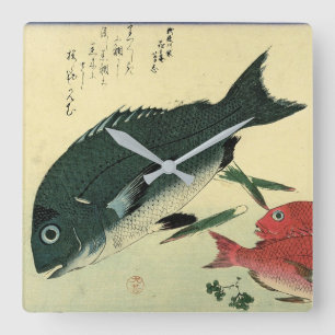 Horloge Carrée Kurodai & Akadai - Hiroshige's Japanese Fish Print