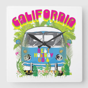 Horloge Carrée La Californie surfant Van