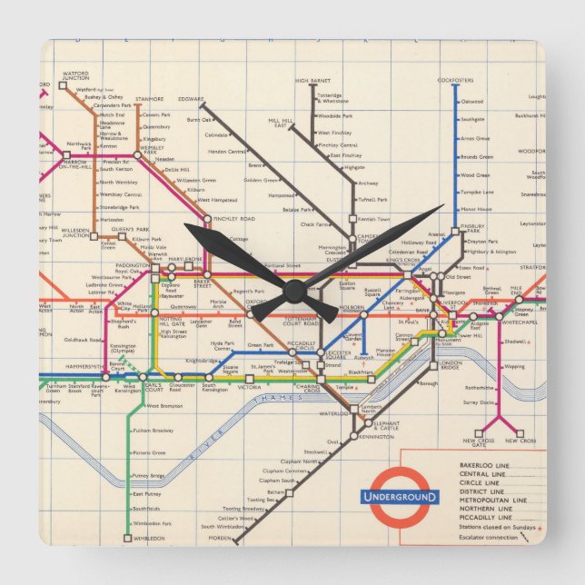 Horloge Carrée La carte souterraine de Londres (Recto)