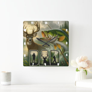 Horloge Carrée La chasse aux cerfs de papa Pêche Faune