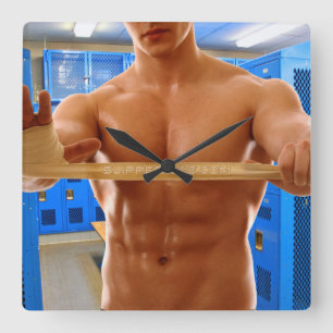 Horloge Carrée La chemise de SlipperyJoe homme musclé torse nu ab