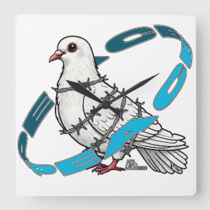 Horloge Carrée La colombe de la paix dans Barbed Wire Embrace