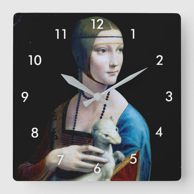 Horloge Carrée La Dame avec une mine, Léonard de Vinci (Recto)