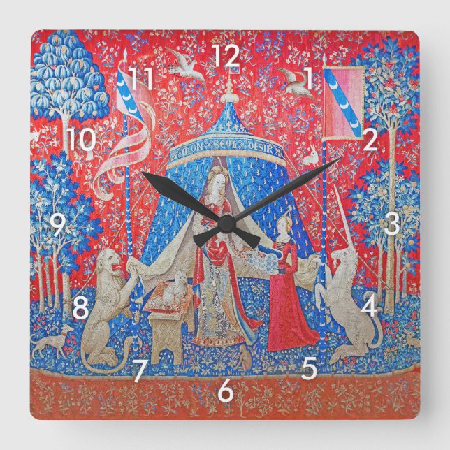 Horloge Carrée La Dame et la licorne / A Mon Seul Desir (Recto)