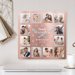 Horloge Carrée La famille est tout Citer la famille Photo de fami<br><div class="desc">Créez facilement votre propre horloge murale en or métallique rose personnalisé avec vos photos personnalisées. Le design comporte également une belle citation manuscrite : "La famille est tout". Pour obtenir de meilleurs résultats, recadrez les images vers le carré - avec le point de mire au centre - avant de les...</div>