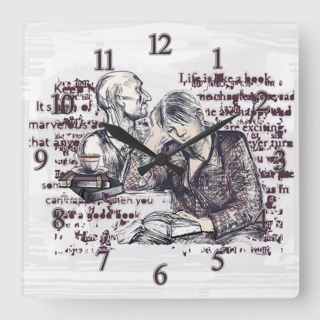 Horloge Carrée La fille lisant un livre (Recto)