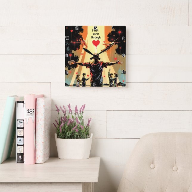 Horloge Carrée La foi fonctionne par l'amour. Galates 5:6 (Salle de lecture)