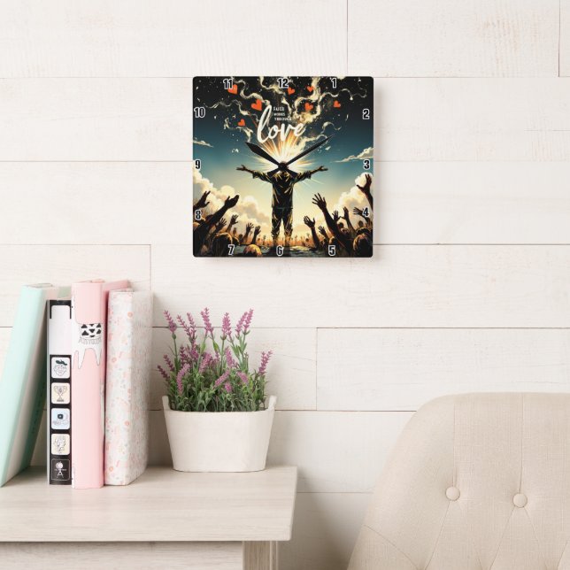 Horloge Carrée La foi fonctionne par l'amour. Galates 5:6 (Salle de lecture)