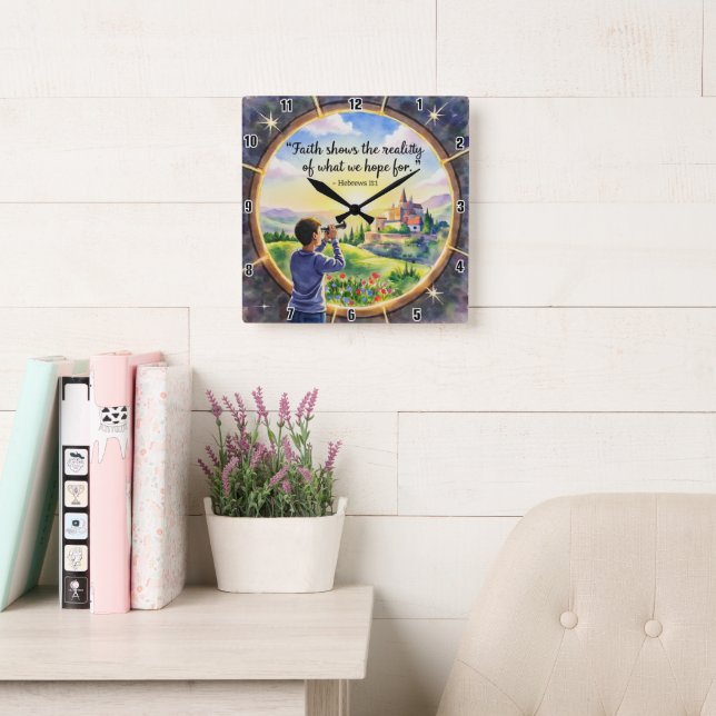 Horloge Carrée La foi montre la réalité de ce que nous espérons p (Salle de lecture)