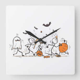 Horloge Carrée La grande bataille de bonbons d'Halloween – Bâton