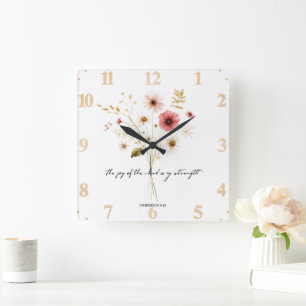 Horloge Carrée La Joie du Seigneur floral minimaliste