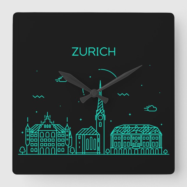 Horloge Carrée la ligne d'horizon de Zurich (Recto)