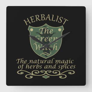 Horloge Carrée La magie de la sorcière verte herbaliste médecine 