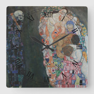 Horloge Carrée La Mort et la Vie par Gustav Klimt Art Nouveau vin