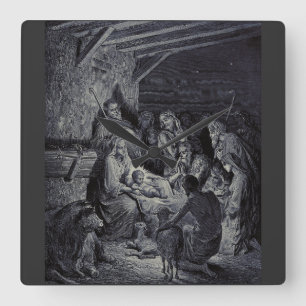 Horloge Carrée La Nativité par Gustave Doré Encre victorienne de 
