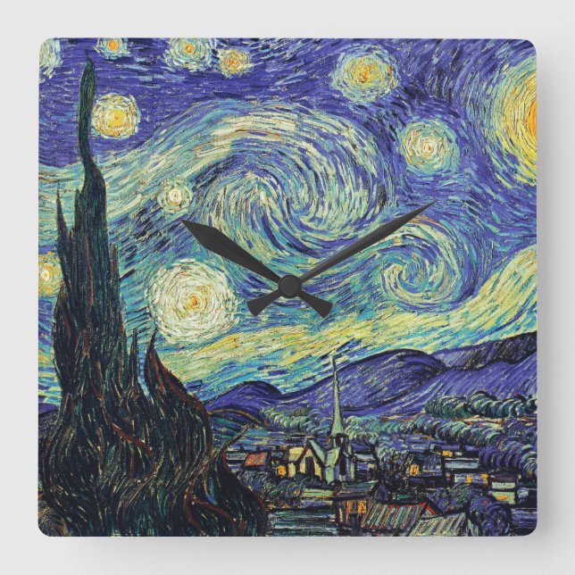 Horloge Carrée La nuit étoilée de Van Gogh (Recto)