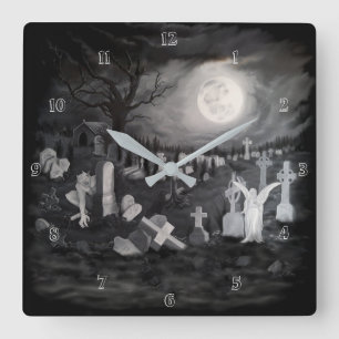 Horloge Carrée La nuit sur le cimetière - Angel avec Diable