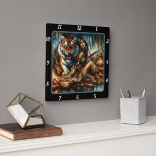Horloge Carrée La paix du tigre à l'ombre de Willow