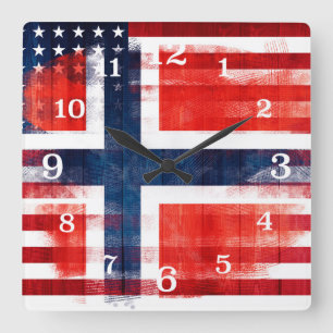 Horloge Carrée La peinture malpropre frotte le drapeau américain