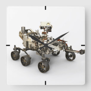 Horloge Carrée La Persévérance Mars Rover Sur Arrière - plan Blan