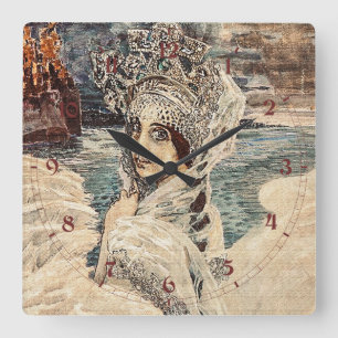Horloge Carrée La Princesse Cygne, une beauté vintage, peinture d