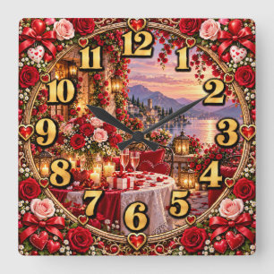 Horloge Carrée La Saint-Valentin romantique au bord du lac
