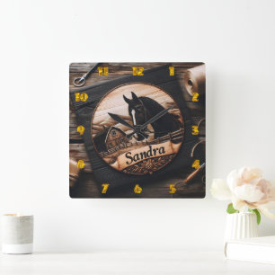 Horloge Carrée La sculpture sur bois sur mesure du cheval et de l