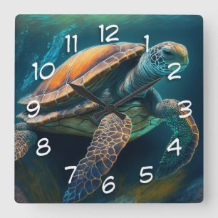 Horloge Carrée La tortue de mer La baignade dans l'océan