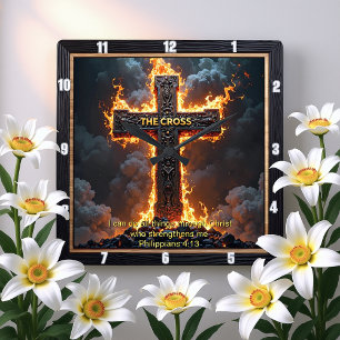 Horloge Carrée La Victoire de la Croix Foi Philippiens 4:13 Verse
