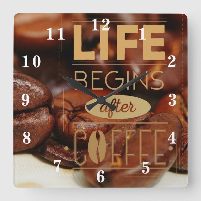 Horloge Carrée La vie commence après le café (Recto)