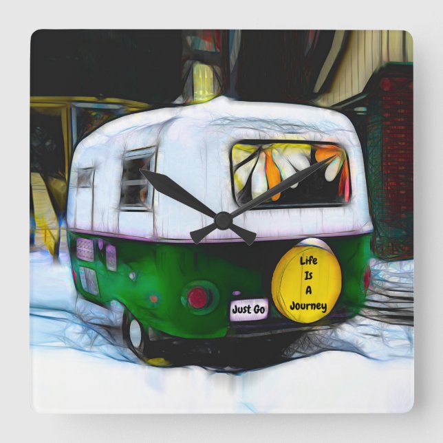 Horloge Carrée La Vie Hippie Rétro Est Un Voyage Juste Aller Camp (Recto)