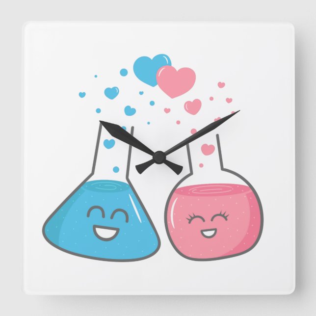 Horloge Carrée Labatory flasks in love, we've got chemistry (Recto)