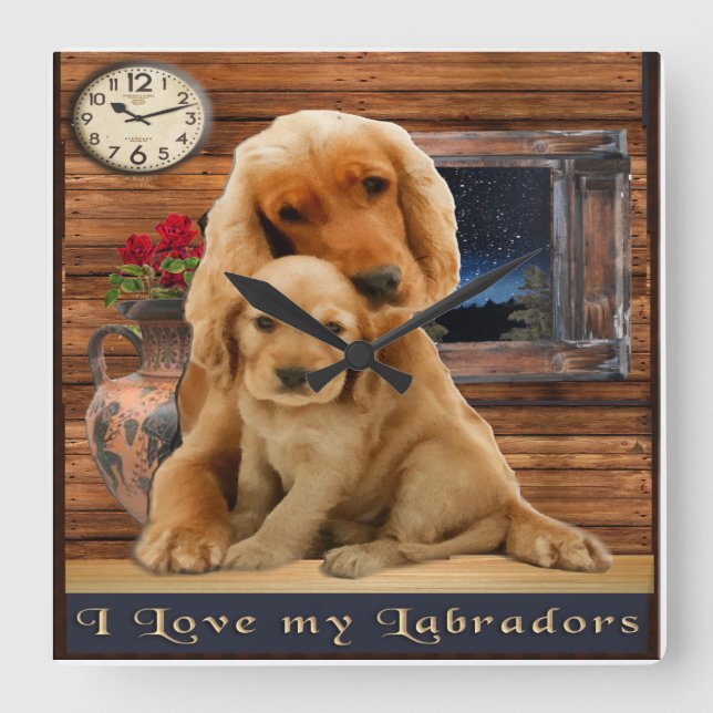 Horloge Carrée Labrador retriever art clock (Recto)