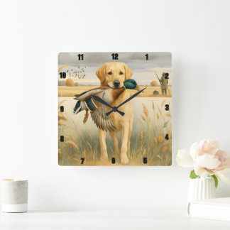 Horloge Carrée Labrador Retriever Chasse au canard