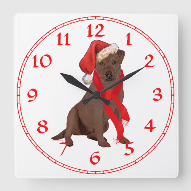 Horloge Carrée Labrador Retriever Chocolat de Noël (Recto)