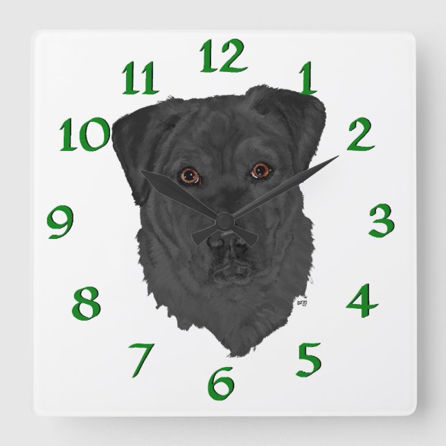Horloge Carrée Labrador Retriever noir (Recto)