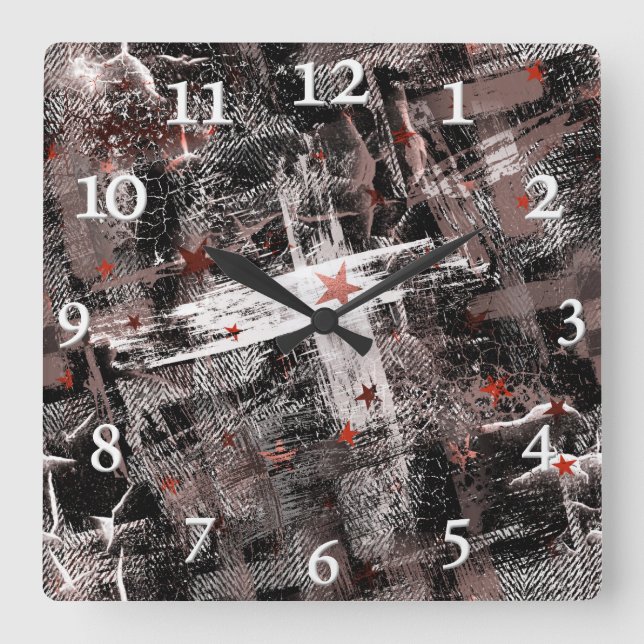 Horloge Carrée L'abstraction grossière. Brown, noir et blanc. (Recto)