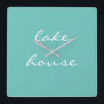 Horloge Carrée Lac House Teal Blue Aqua White Elegant Stylish<br><div class="desc">Designed with beautiful light teal blue background, this is perfect for venims and home decor for lakeshore homes or new homes. You may change the background color if you wish !</div>