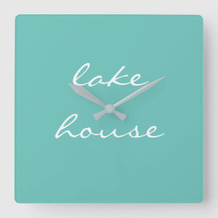 Horloge Carrée Lac House Turquoise Blue Aqua White Élégant