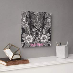 Horloge Carrée Lace Floral Harmony