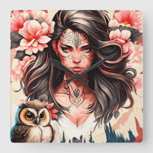Horloge Carrée Lady et le hibou