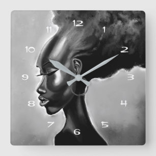 Horloge Carrée Lady Shy - Femme africaine élégante - Peinture
