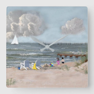 Horloge Carrée Laissez les vagues vous frapper les pieds 1... hor