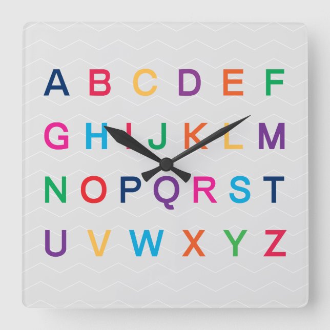 Horloge Carrée L'alphabet d'ABC apprenant des lettres ABC colorée (Recto)