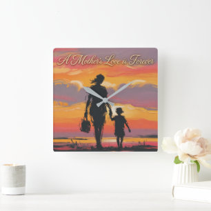 Horloge Carrée L'amour d'une mère est à jamais Silhouette de couc