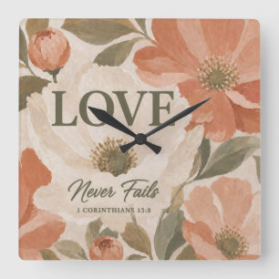 Horloge Carrée L'AMOUR NE MANQUE JAMAIS Cadeau de mariage chrét